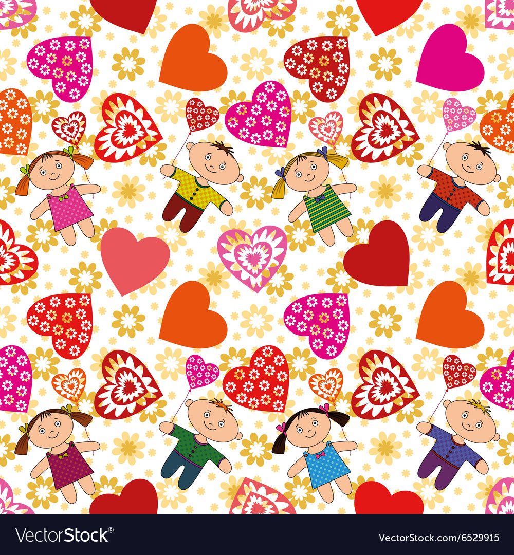 Seamless background children and hearts Royalty Free Vector Seamless background children and hearts Royalty Free Vector