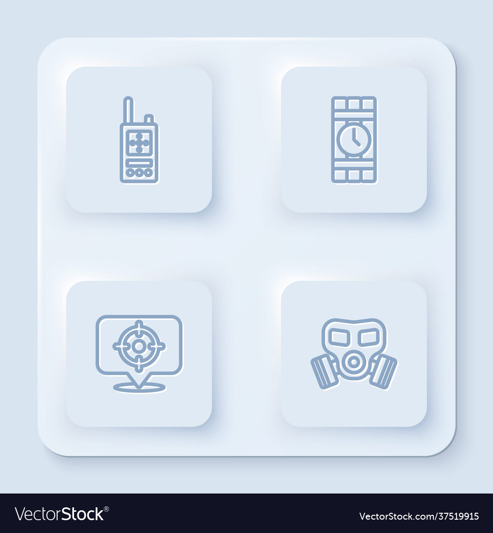 Set line walkie talkie dynamite and timer clock vector image Set line walkie talkie dynamite and timer clock