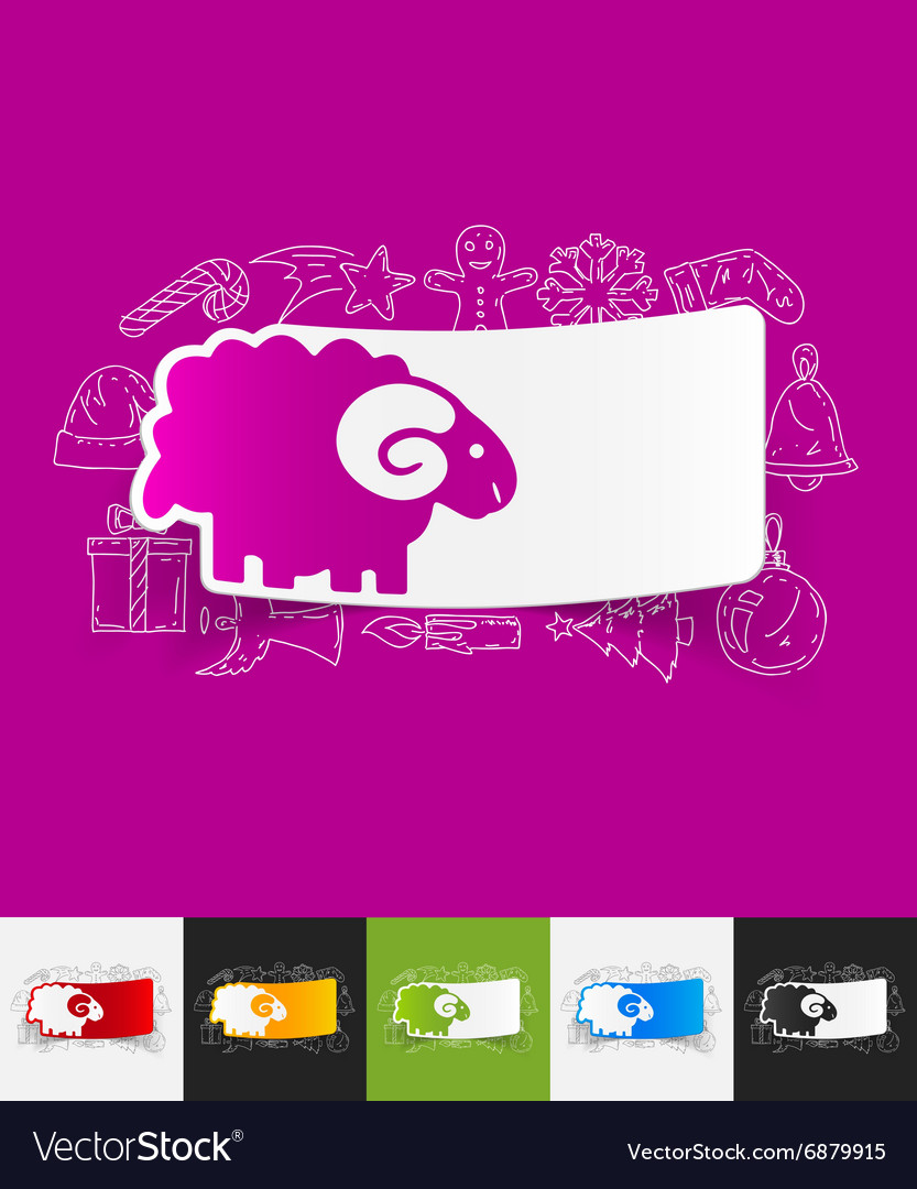 Sheep paper sticker with hand drawn elements