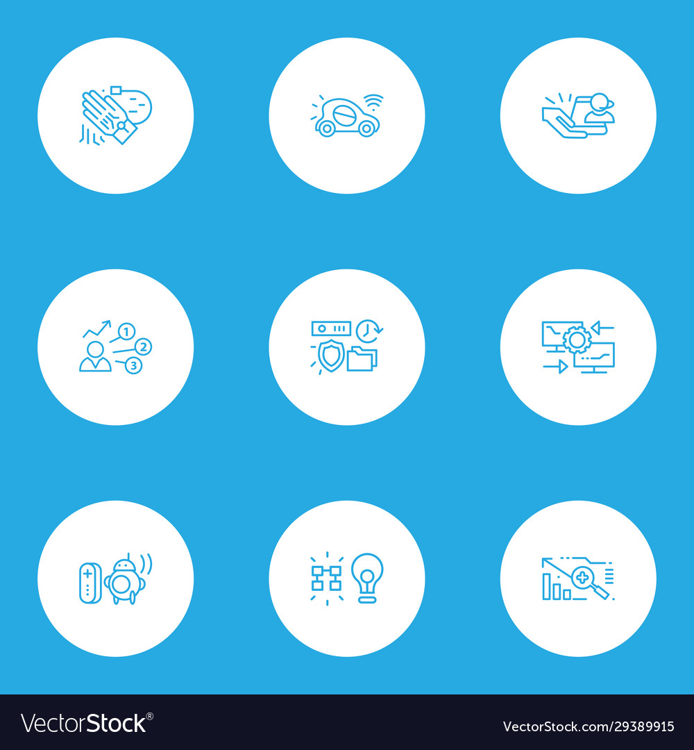 Tech icons line style set with data insight Vector Image Tech icons line style set with data insight