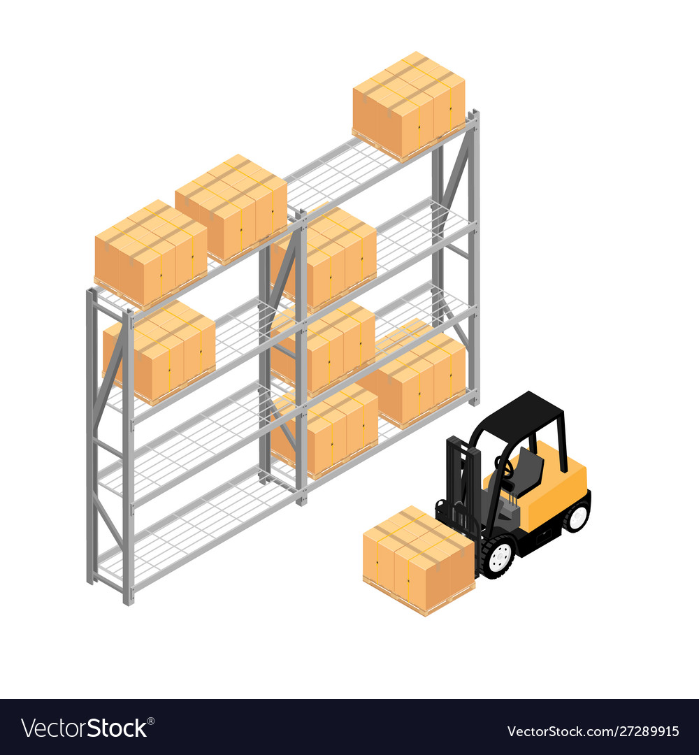 Warehouse Interior with Shelves and Forklift