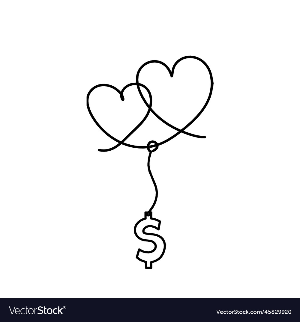 Abstract heart with dollar as continuous line vector image Abstract heart with dollar as continuous line