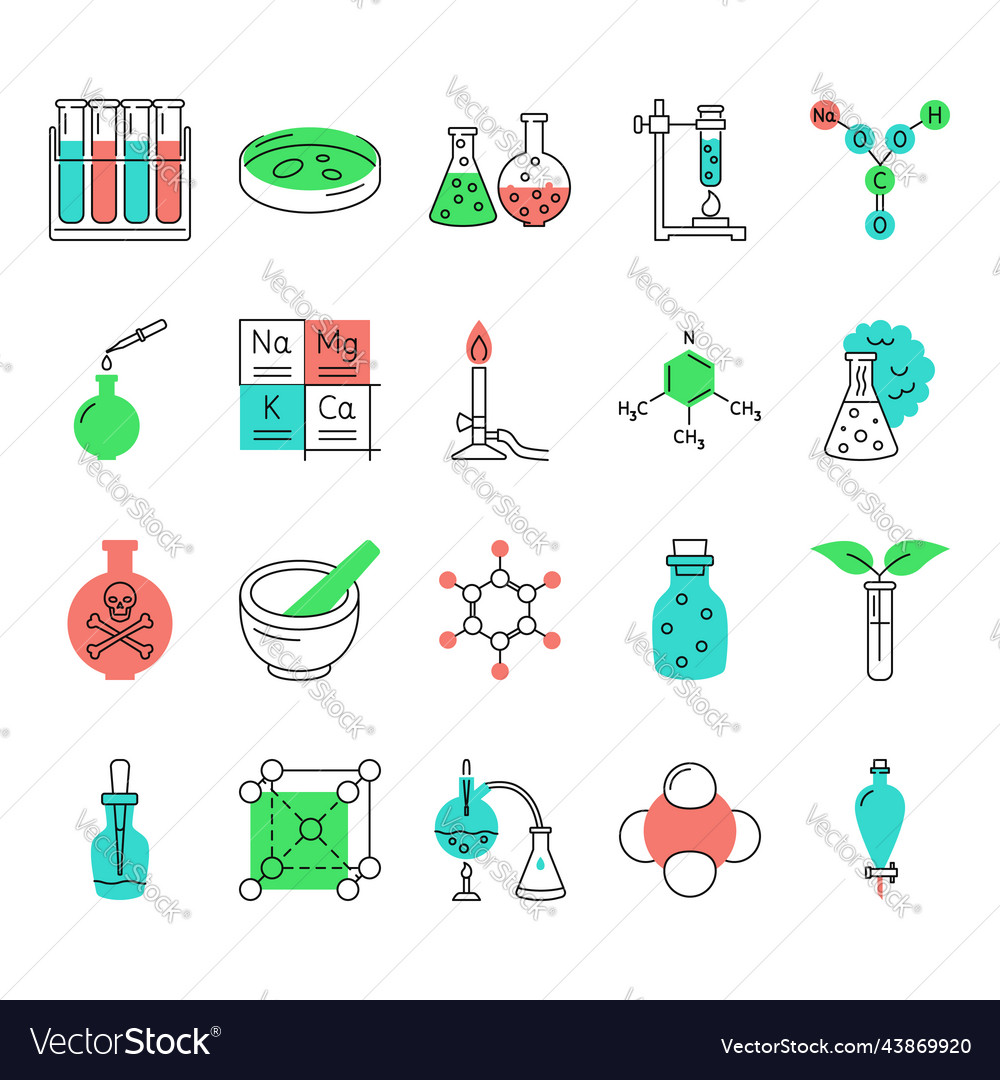 Chemistry icon set in colored line style Vector Image