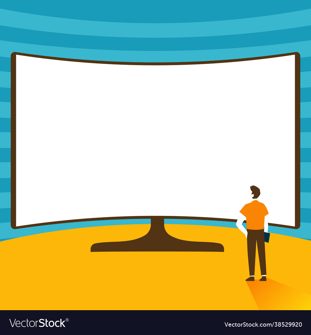 Man standing infront huge display vector image Man standing infront huge display
