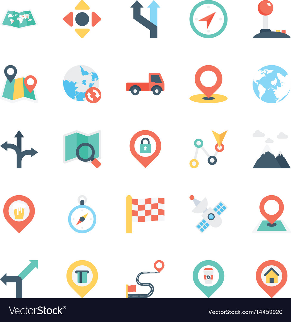 Navigation & Map Icons - Flat Style