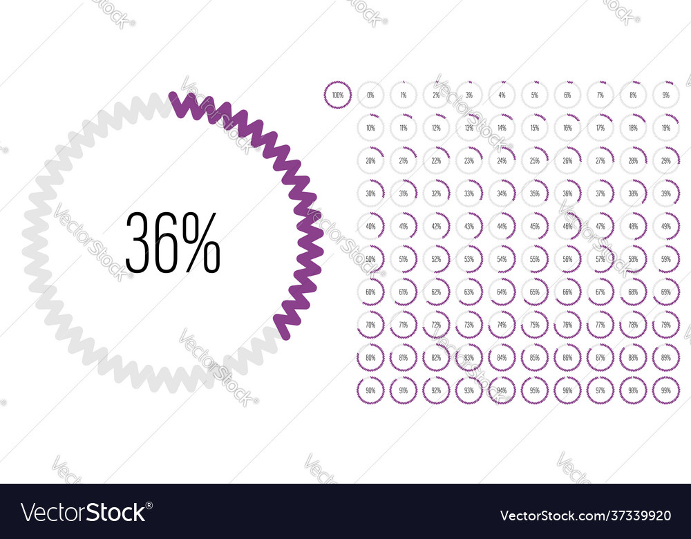 Set circle percentage diagrams from 0 to 100 vector image Set circle percentage diagrams from 0 to 100