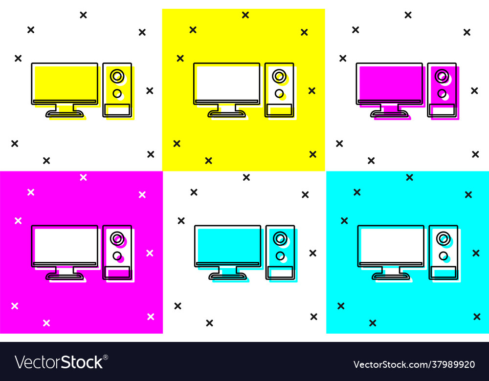 Set computer monitor icon isolated on color