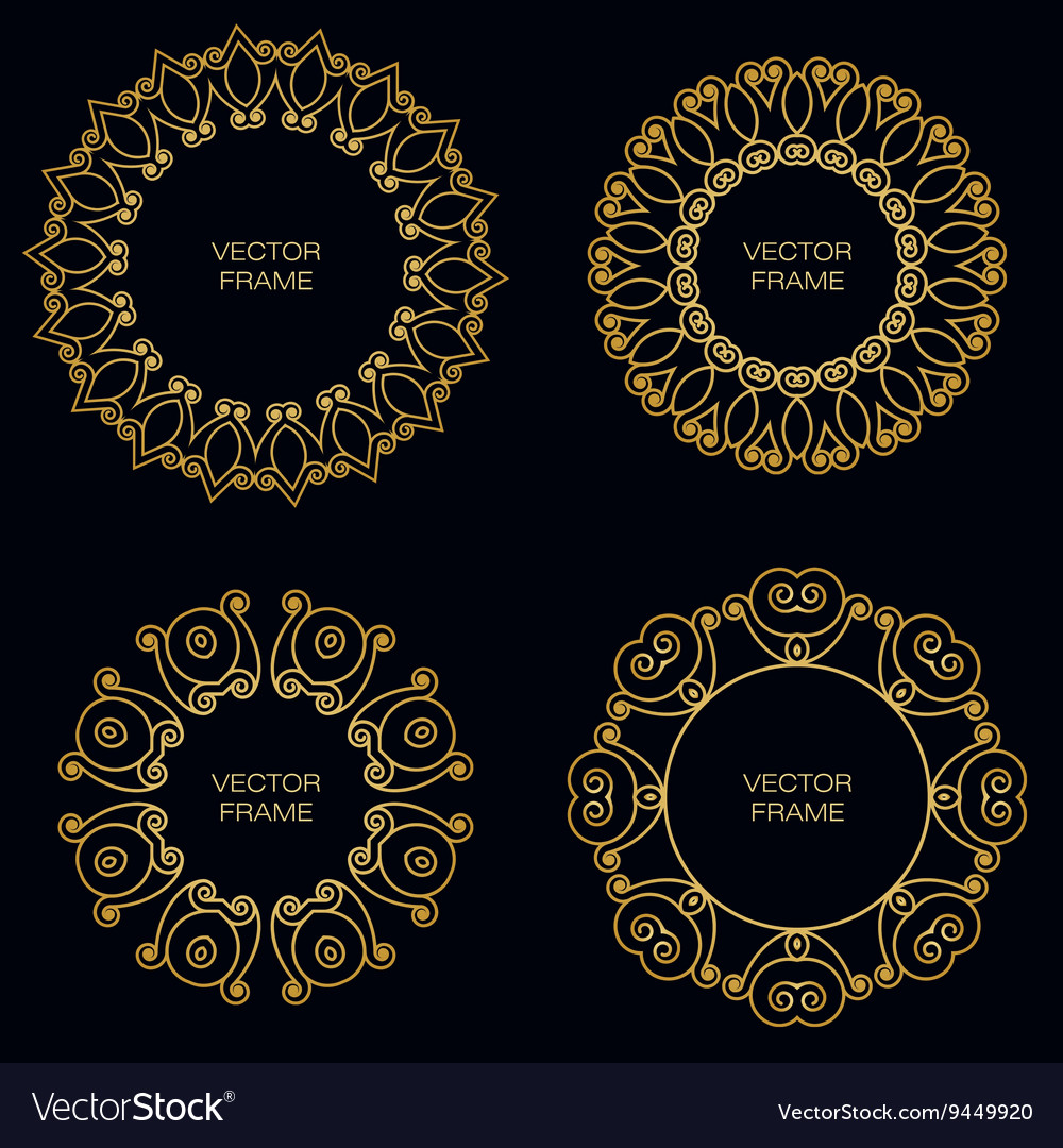Set of four golden frame in outline style