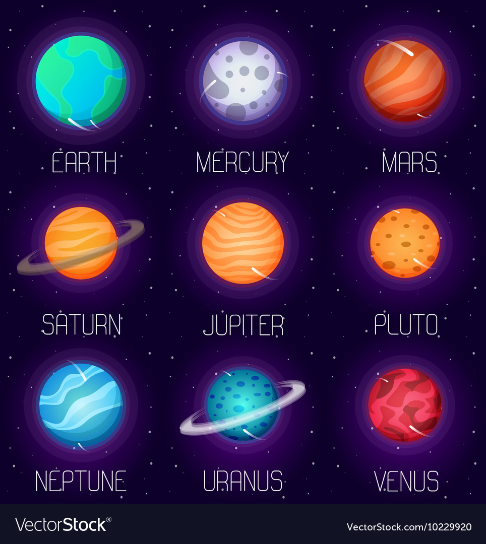 Set of solar system planets in cartoon Royalty Free Vector