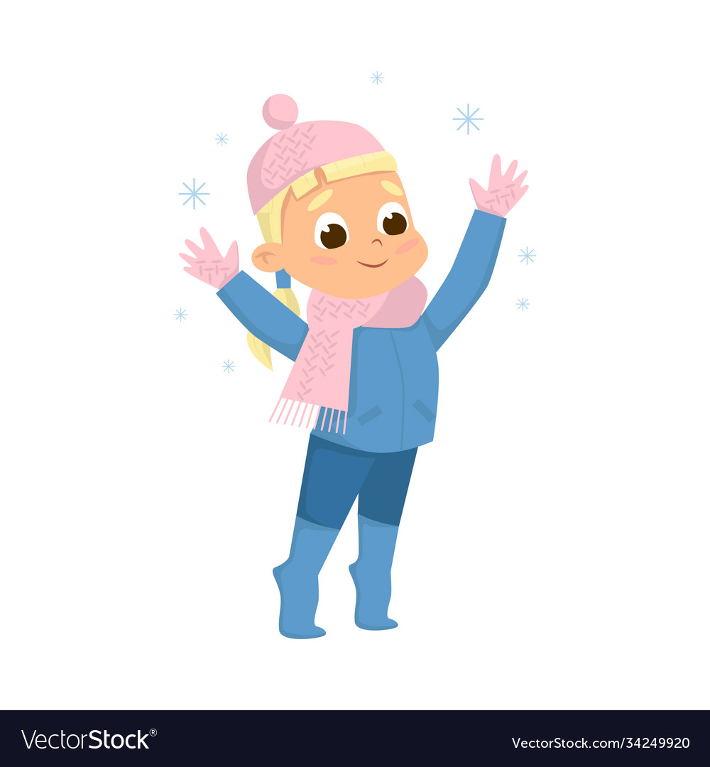 Smiling girl enjoying winter season and snow Vector Image