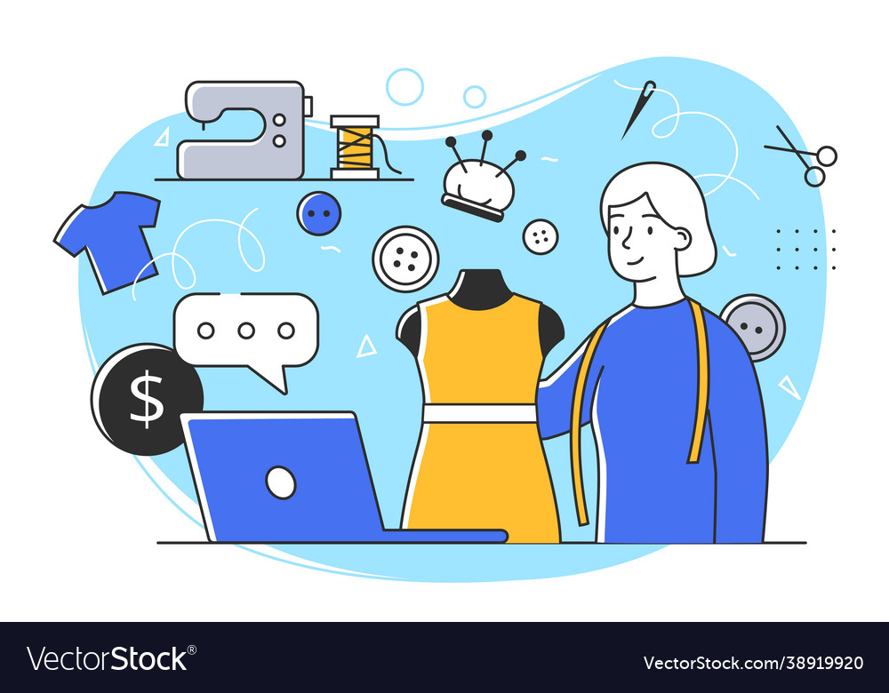 Young cheerful female character is workin vector image Young cheerful female character is workin