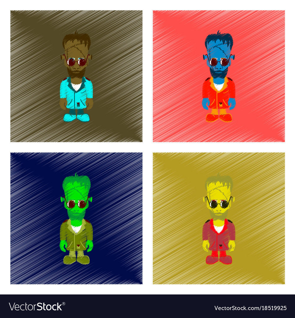 Assembly flat shading style icon zombie men