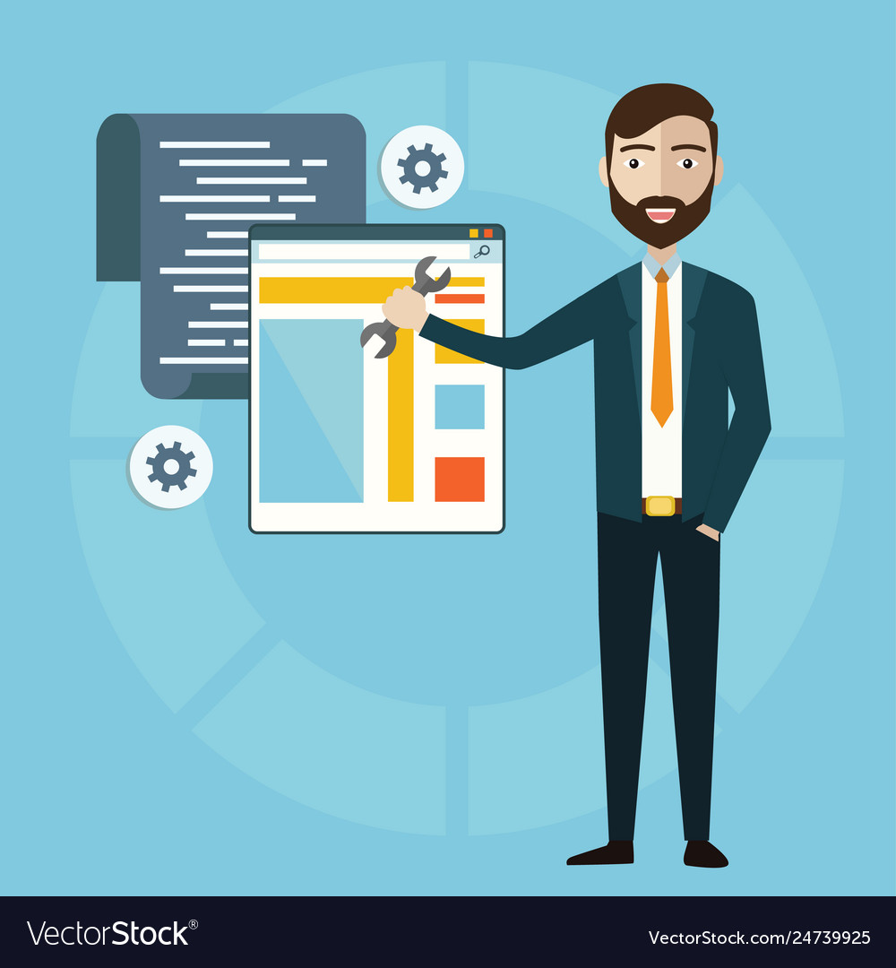 Concept programmer or coder workflow vector image Concept programmer or coder workflow