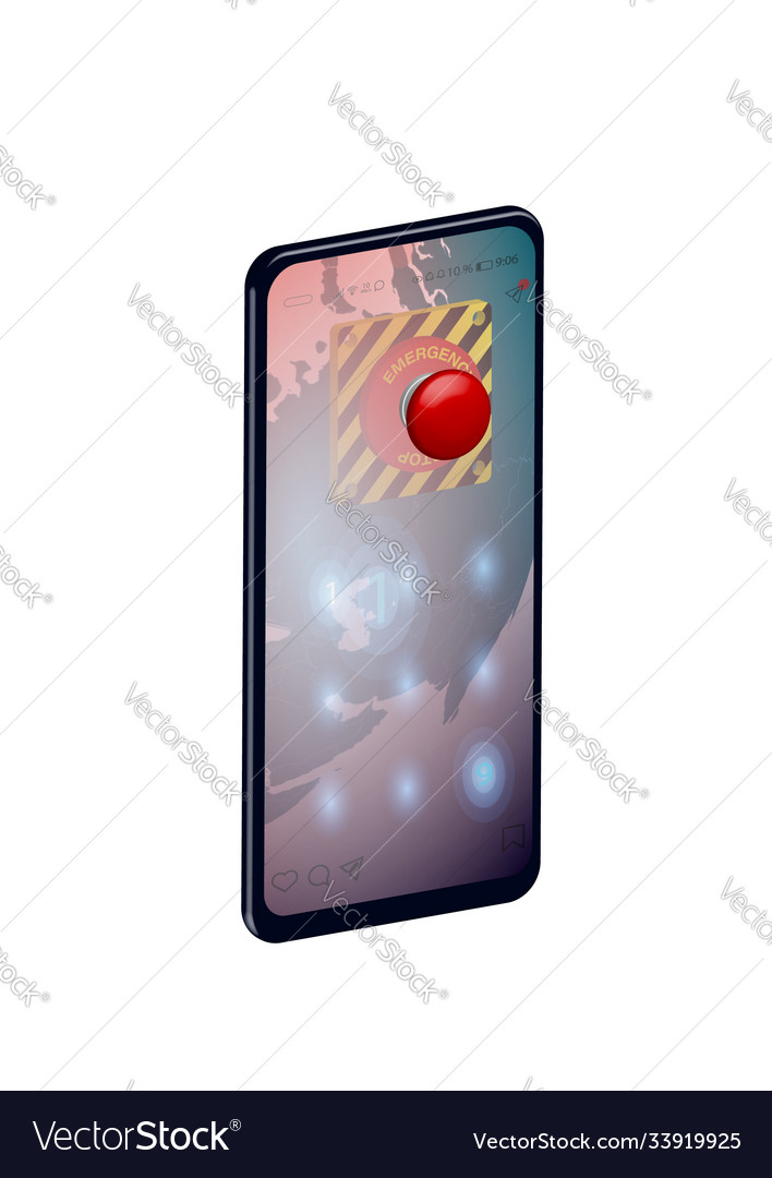 Concept smartphone with a red emergency button Vector Image Concept smartphone with a red emergency button
