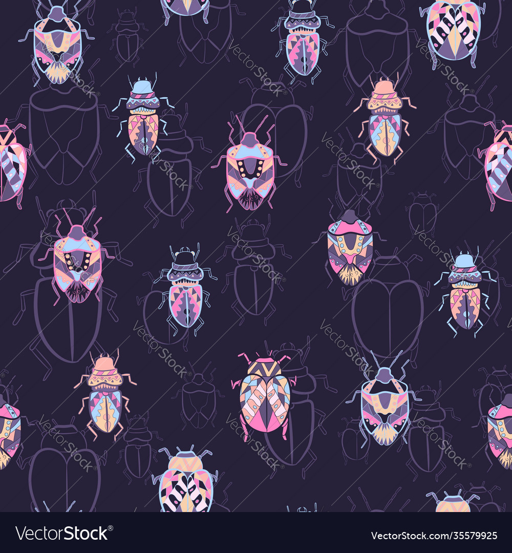 Different types bugs seamless pattern Vector Image Different types bugs seamless pattern
