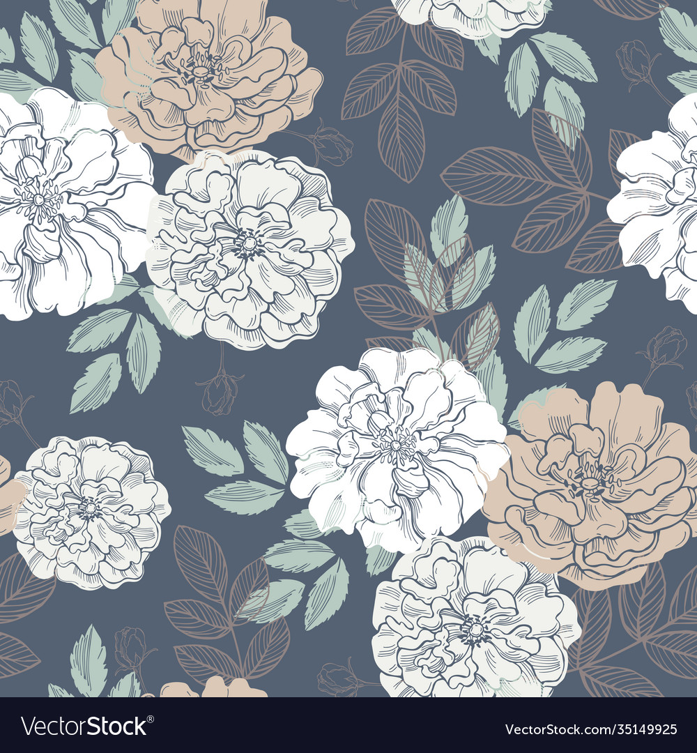 Floral background seamless pattern with hand