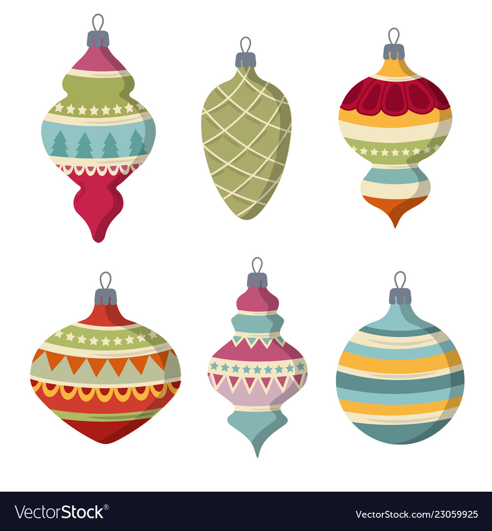 Hand drawn flat christmas balls collection