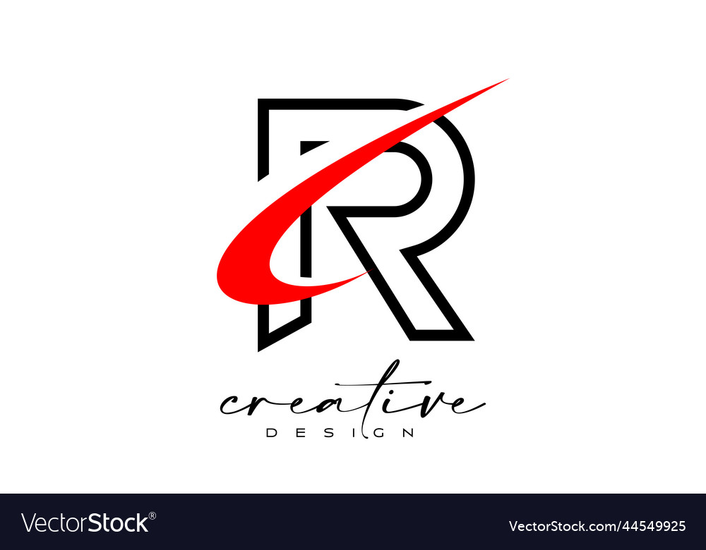 Outline r letter logo design with creative red Vector Image