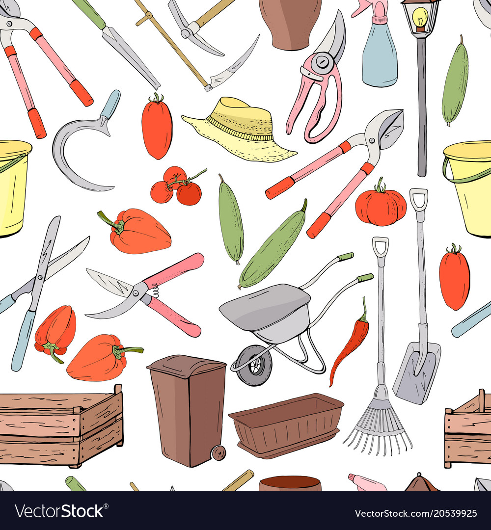 Seamless pattern with different objects and tools Vector Image