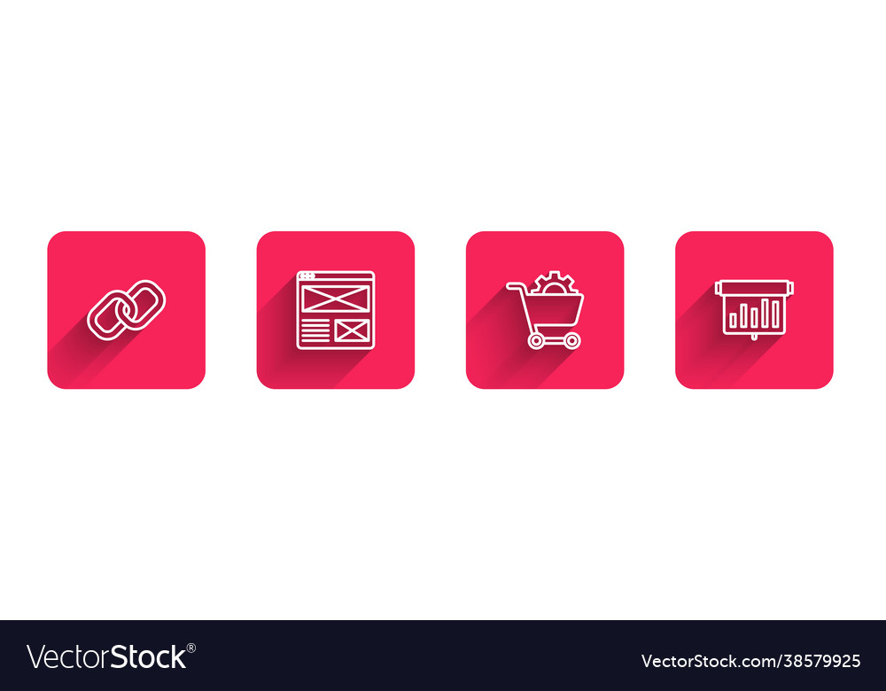 Set line chain link browser window shopping cart vector image Set line chain link browser window shopping cart