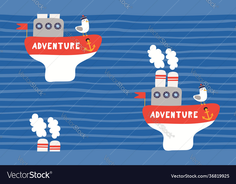 Steamboat gull nautical seamless pattern vector image Steamboat gull nautical seamless pattern