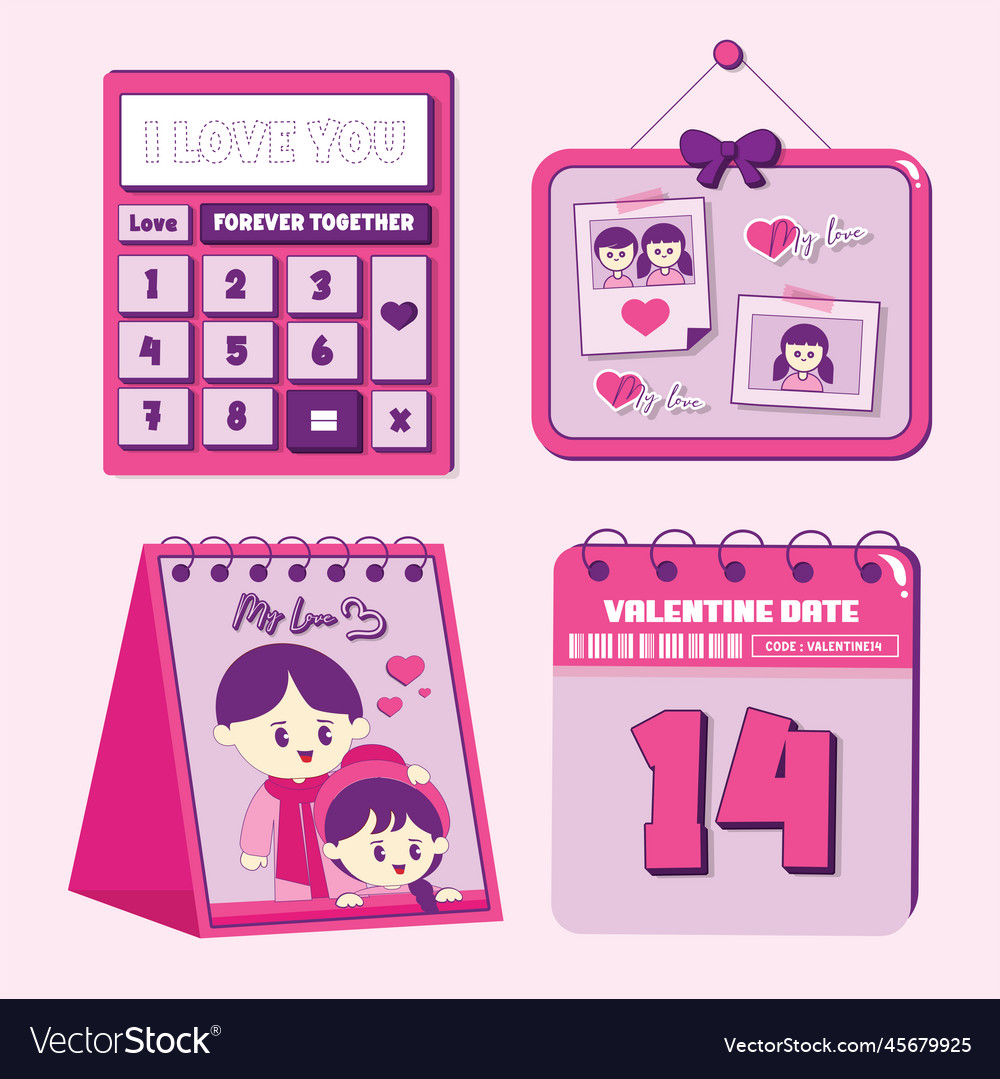 Valentines day element collections in flat