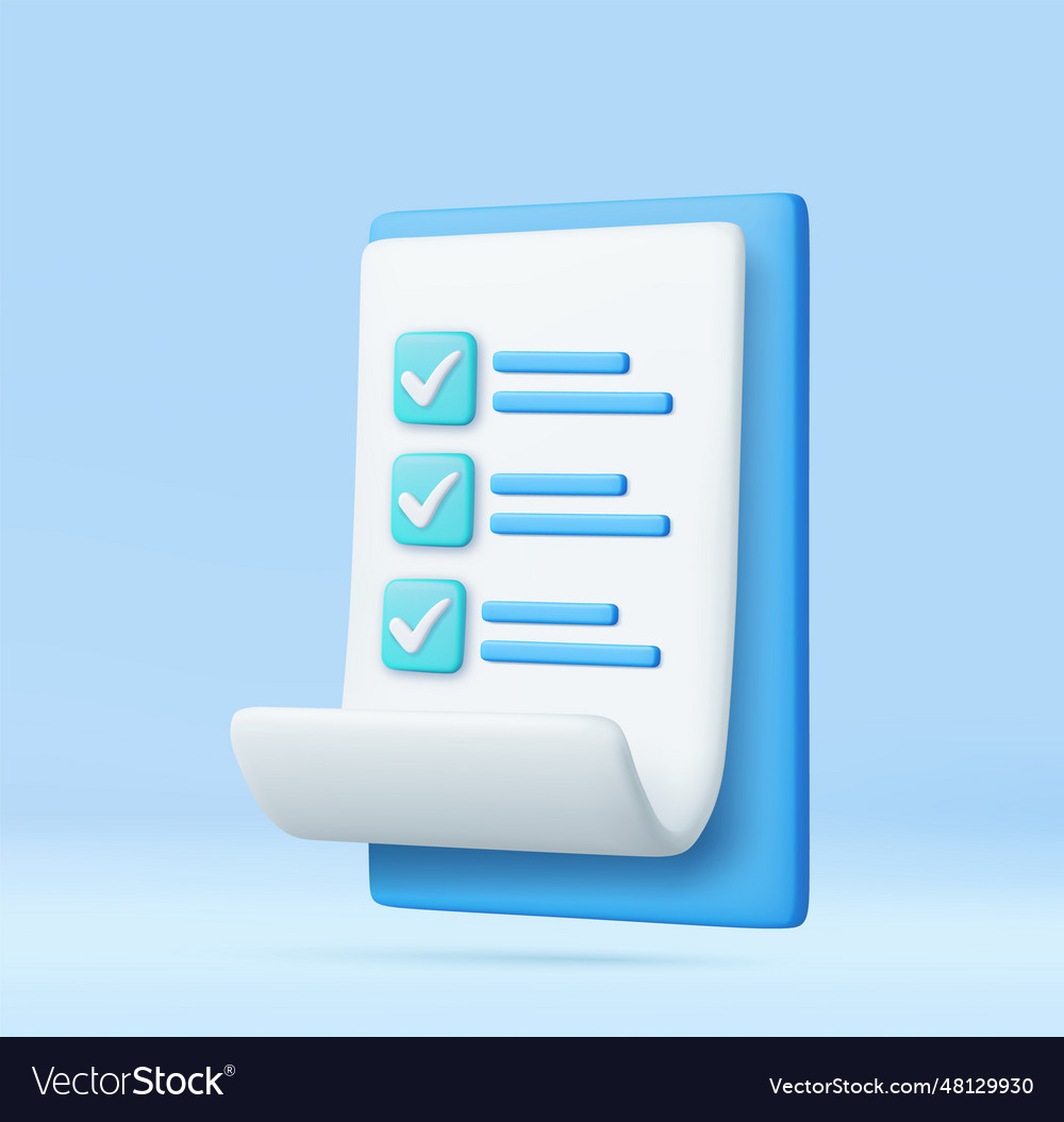 3d white paper task management todo check list vector image 3d white paper task management todo check list