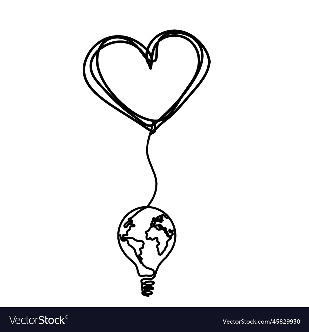 Abstract heart with light bulb as continuous line