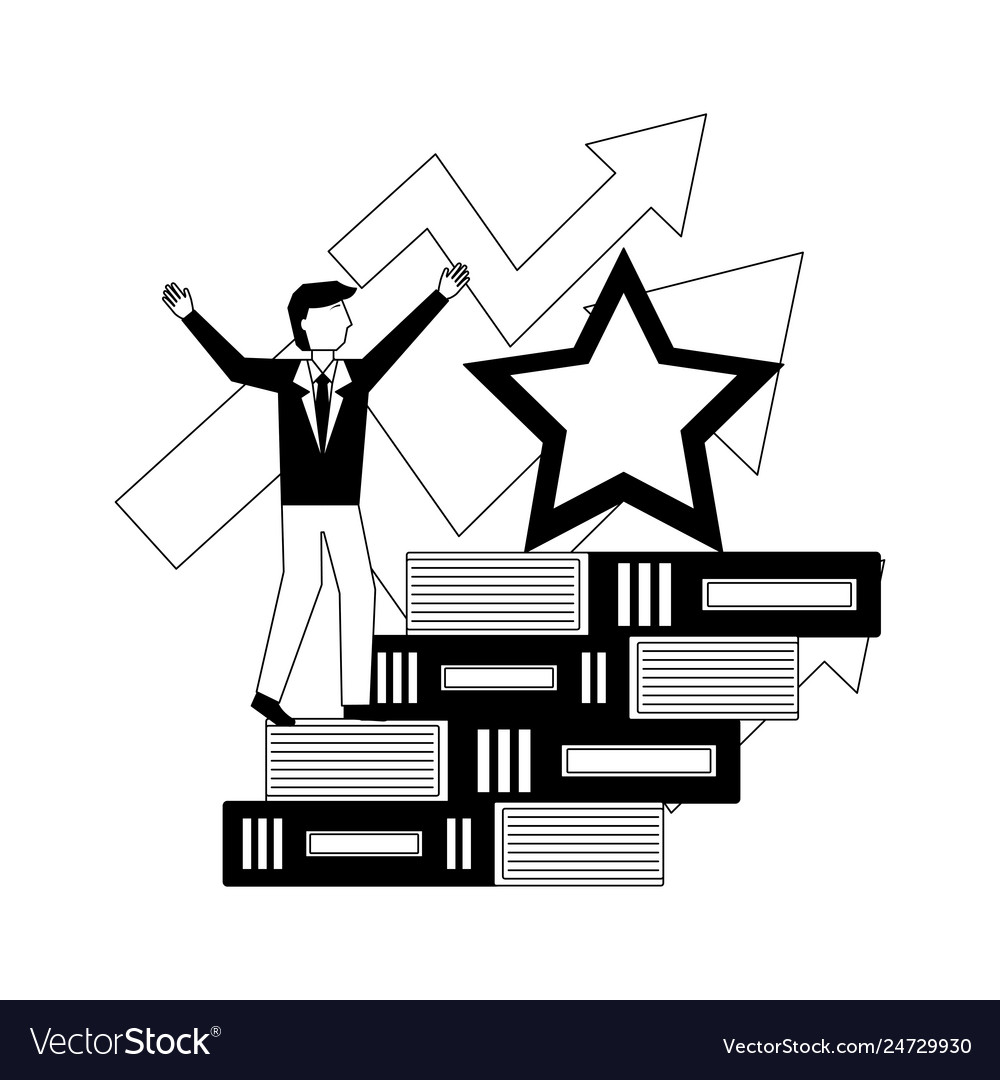 Businessman with pile books and star