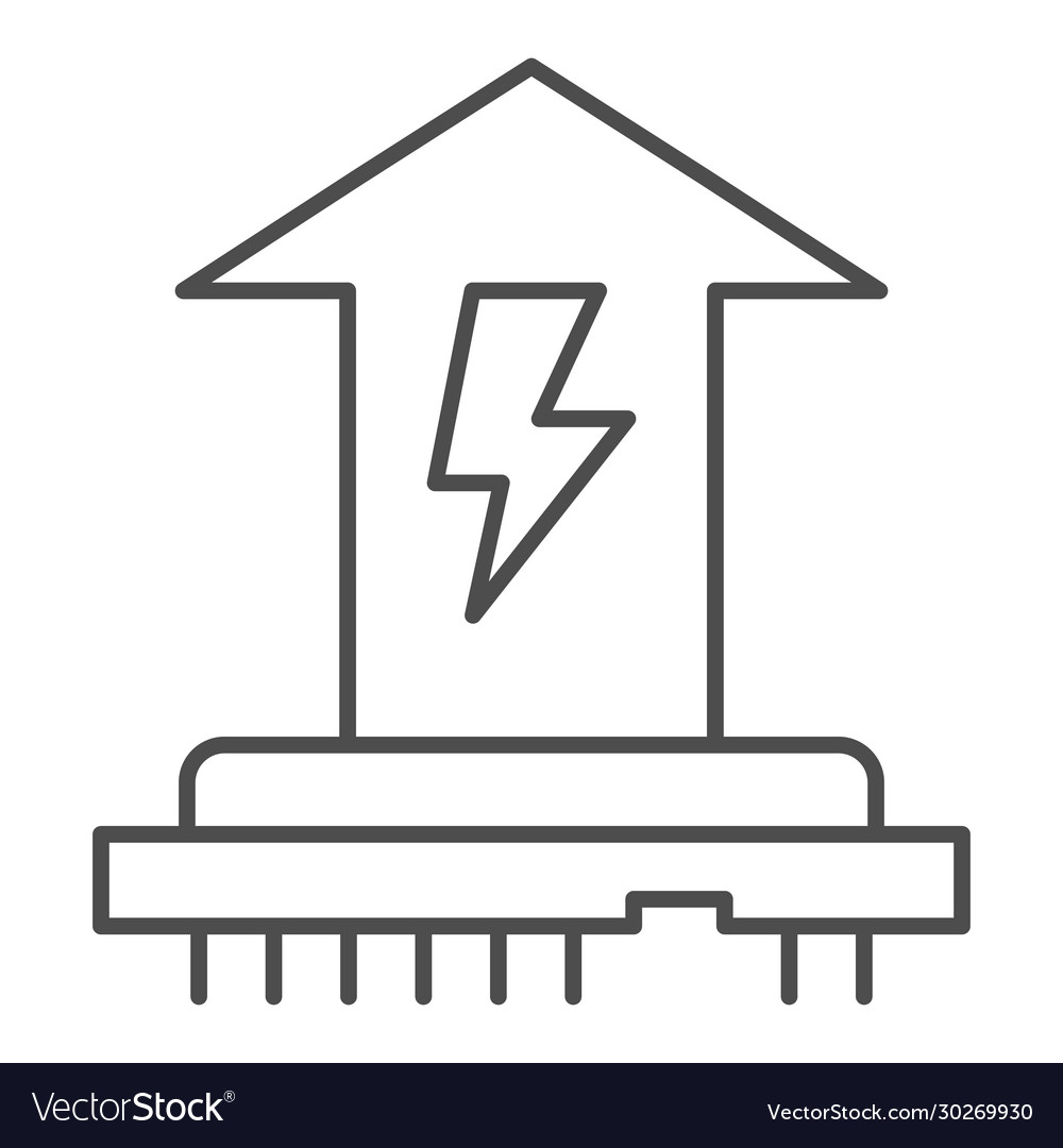 Cpu power consumption thin line icon microchip