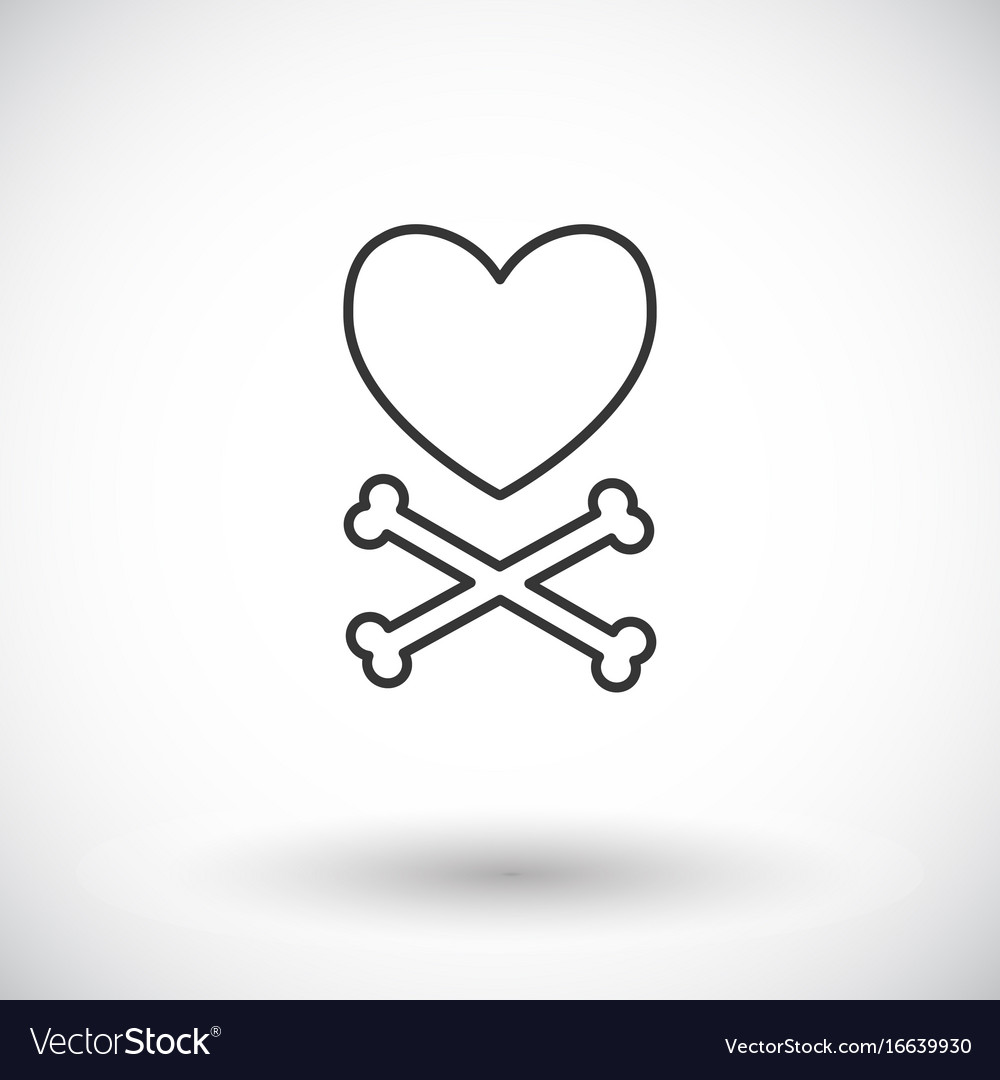 Heart and crossbones thin line web icon