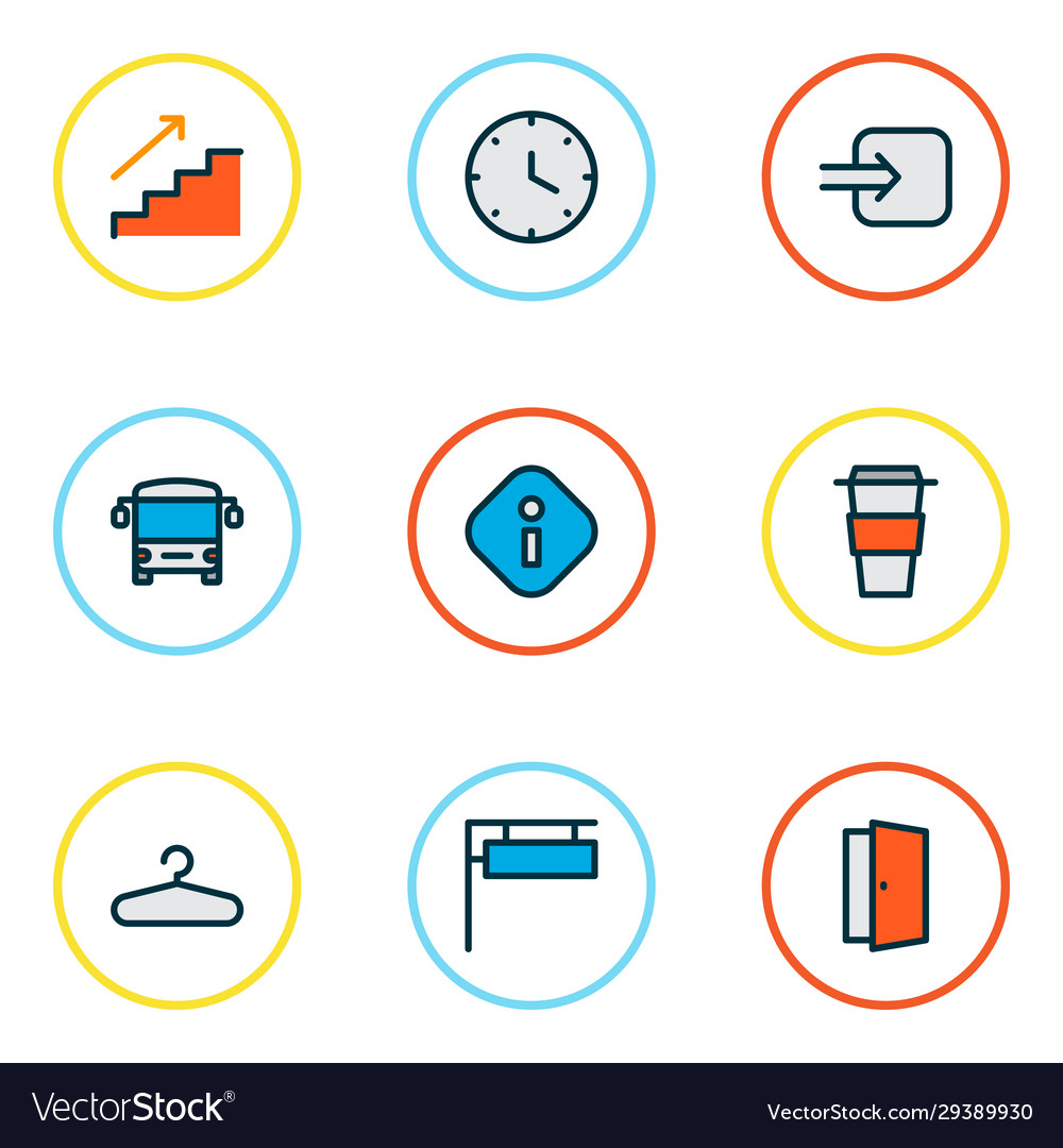 Information icons colored line set with way vector image Information icons colored line set with way