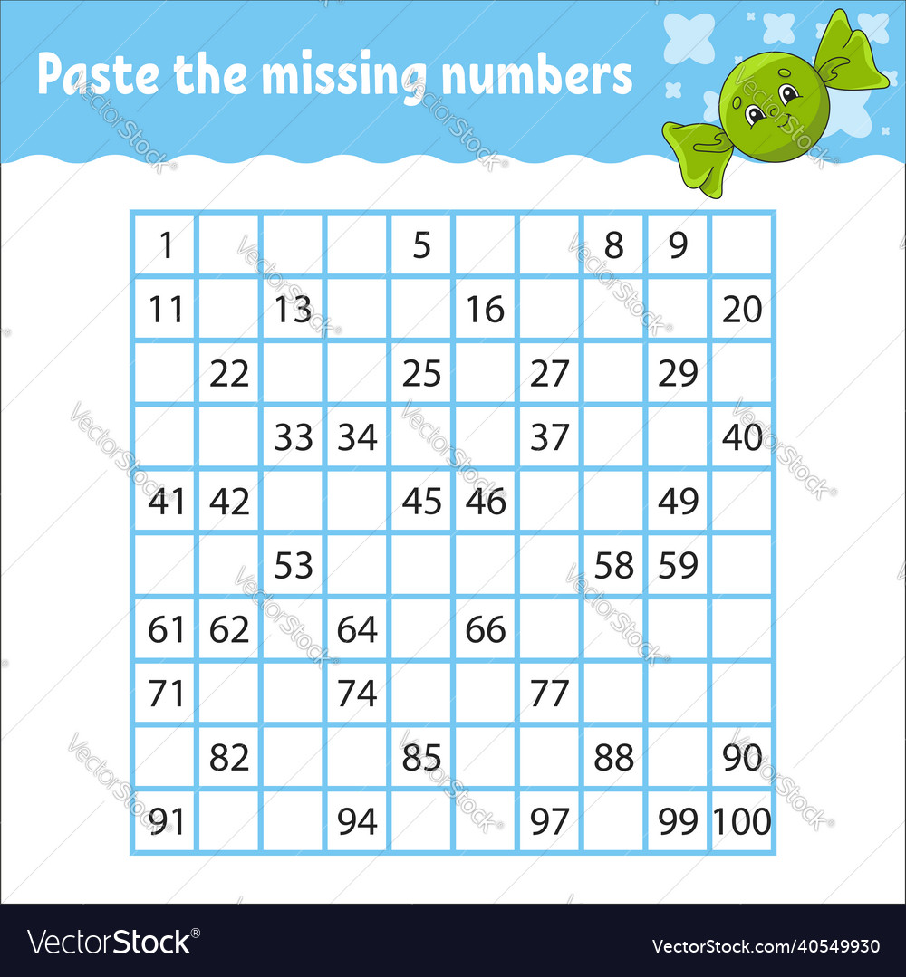 Paste the missing numbers from 1 to 100 vector image Paste the missing numbers from 1 to 100