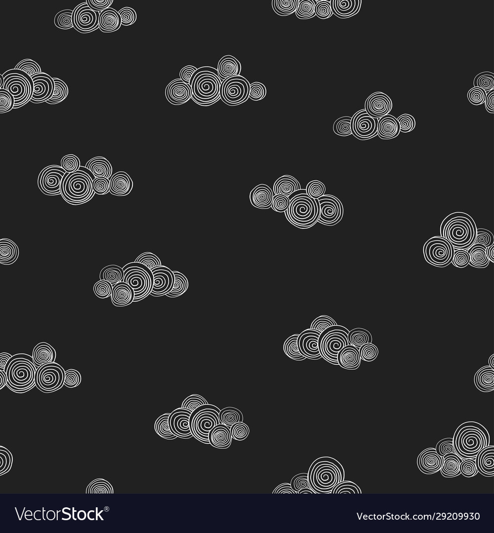 Seamless pattern with curly clouds white outline vector image Seamless pattern with curly clouds white outline