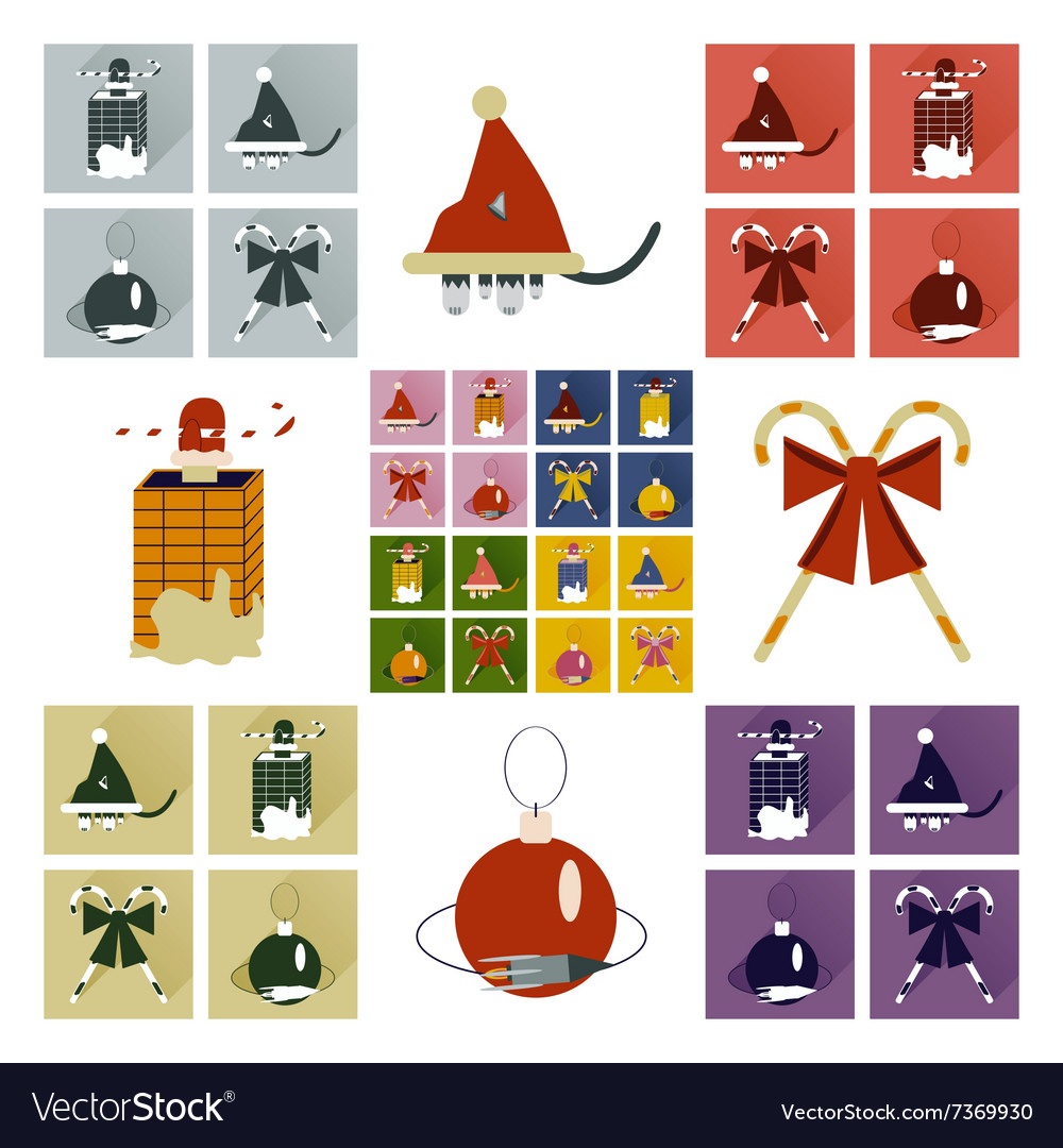 Set of flat icons with long shadow christmas