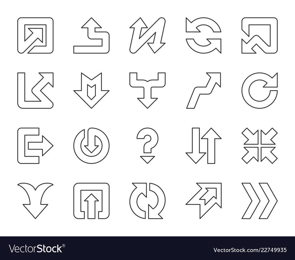 Pfeil einfache schwarze Linie Icons Pointer Set