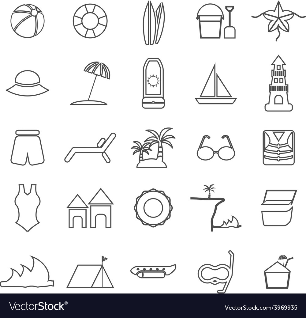 Beach line icons on white background Royalty Free Vector