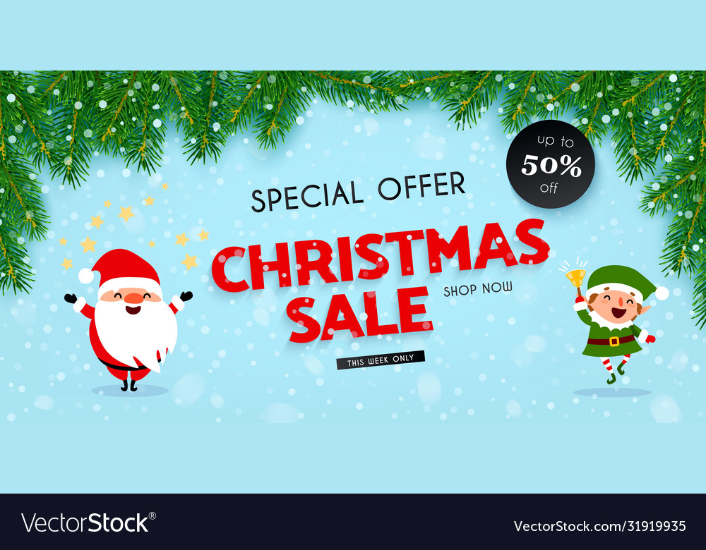 Christmas sale banner with santa claus elf