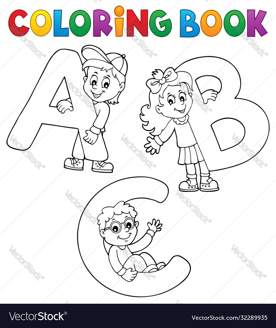 Coloring book children with letters abc