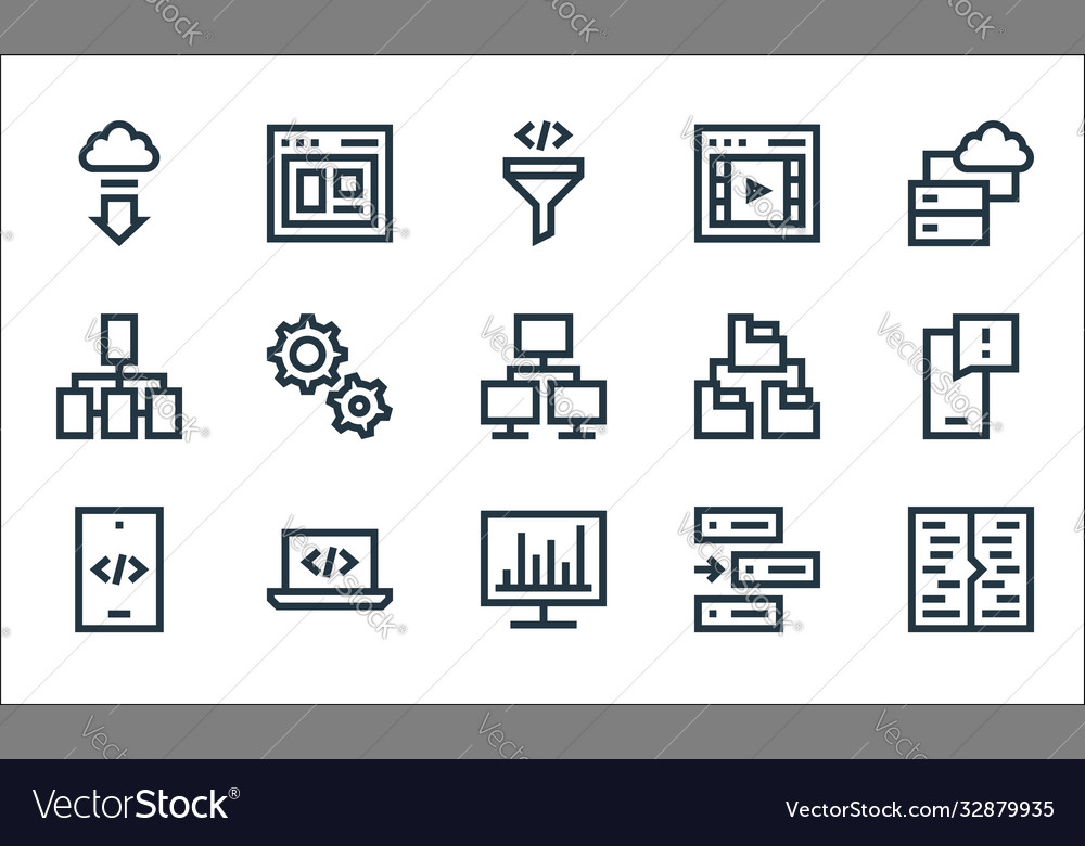 Development line icons linear set quality vector image Development line icons linear set quality