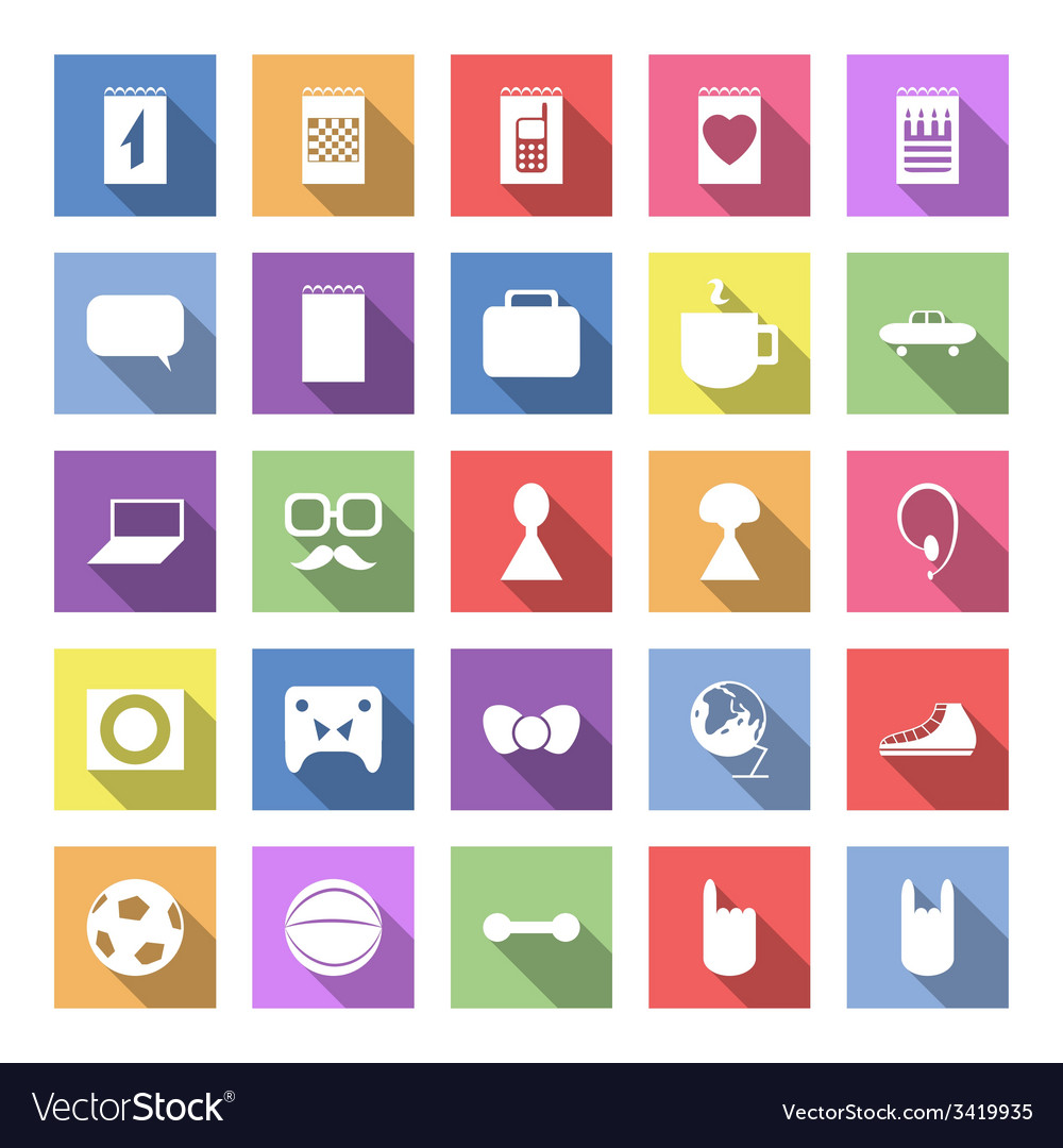 Flat icon set with long shadow for web