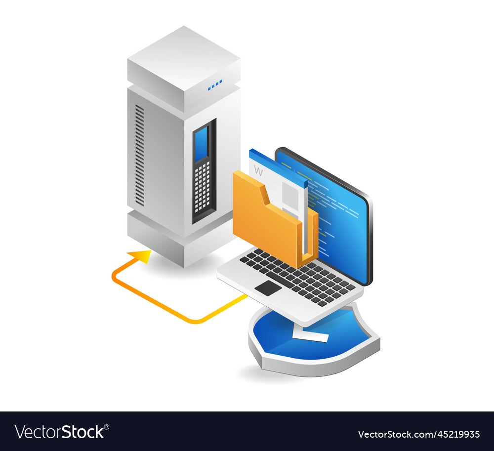 Flat isometric 3d server computer data security vector image Flat isometric 3d server computer data security