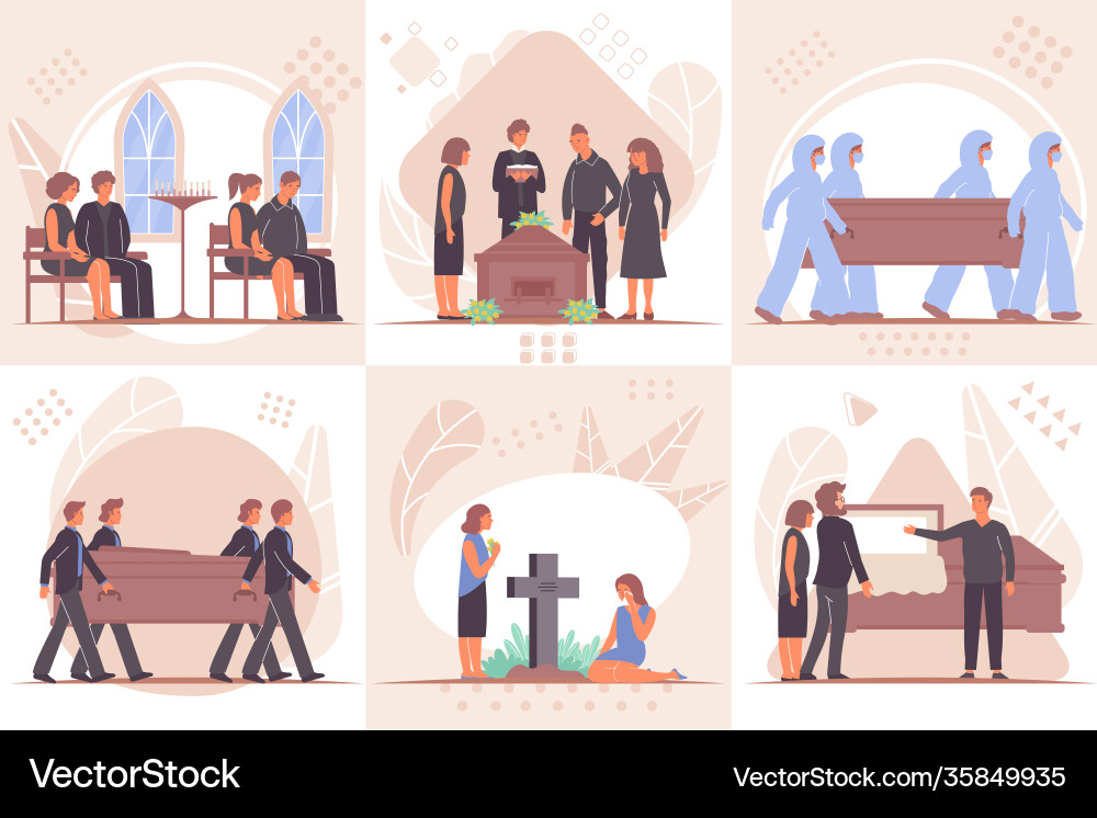 Funeral flat compositions set Royalty Free Vector Image