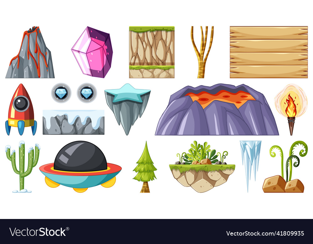 Isolierte Fantasie Raum Spiel Objekte und Elemente vector image Isolierte Fantasie Raum Spiel Objekte und Elemente