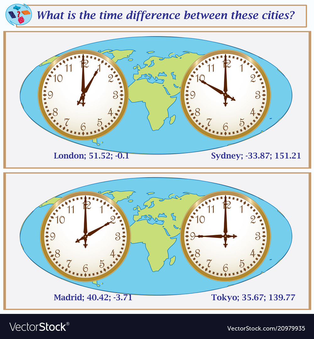 Logical task what is the time difference between vector image Logical task what is the time difference between