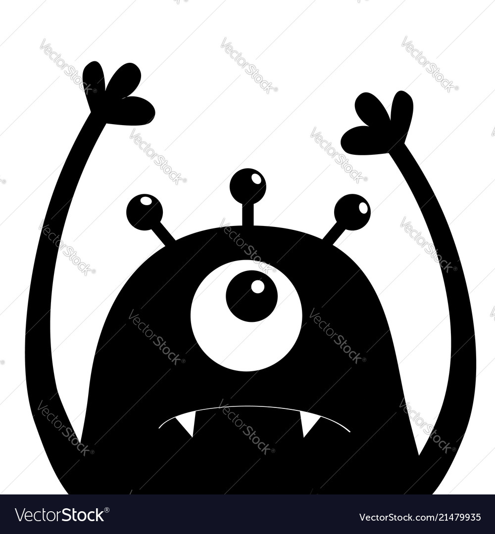 Monster head silhouette one eye teeth fang hands