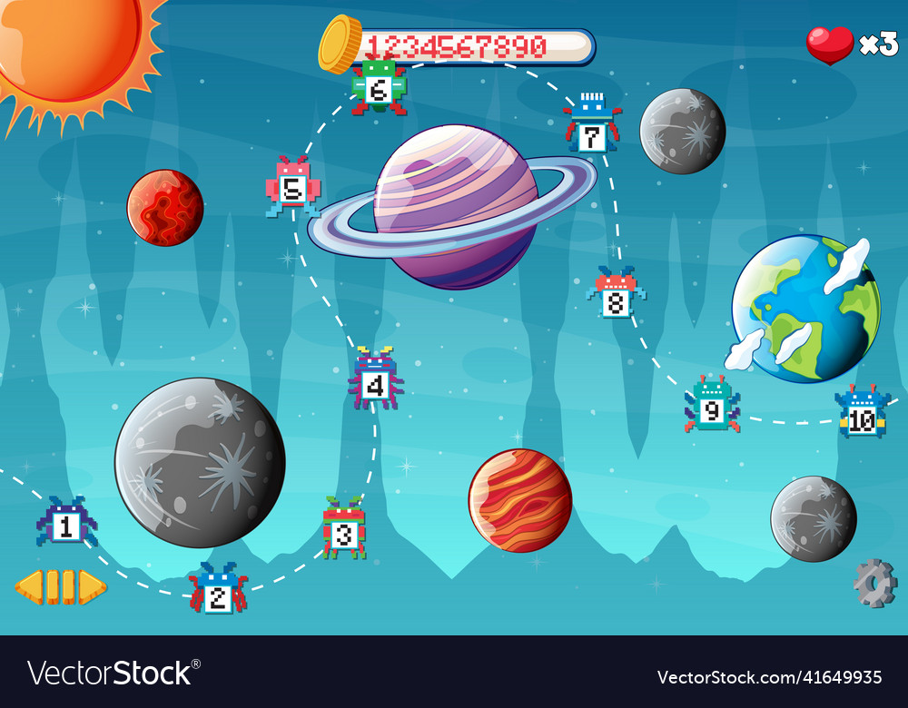 Pixel space game interface with planets vector image Pixel space game interface with planets