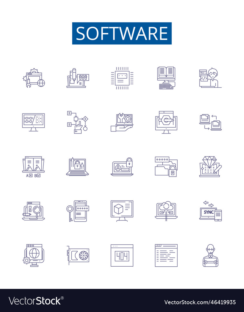 Software line icons signs set design collection vector image Software line icons signs set design collection