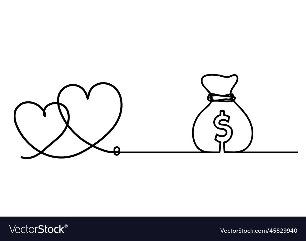 Abstract heart with dollar as continuous line