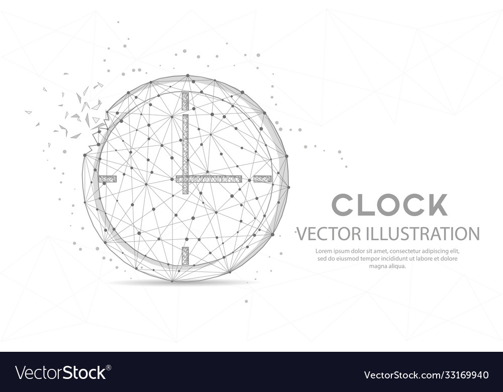 Clock timer digitally drawn low poly wire frame